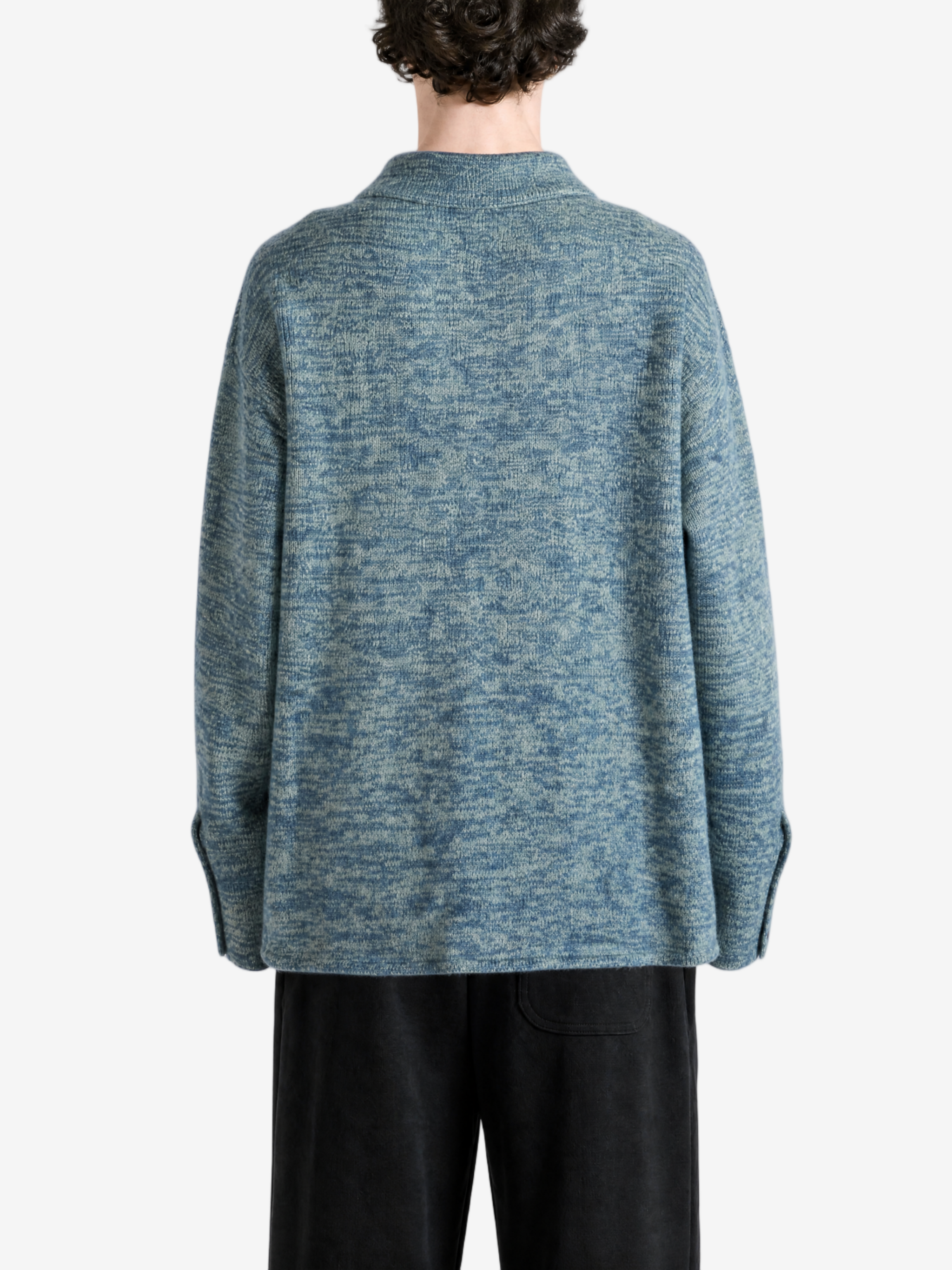 Blue shirt, full body view