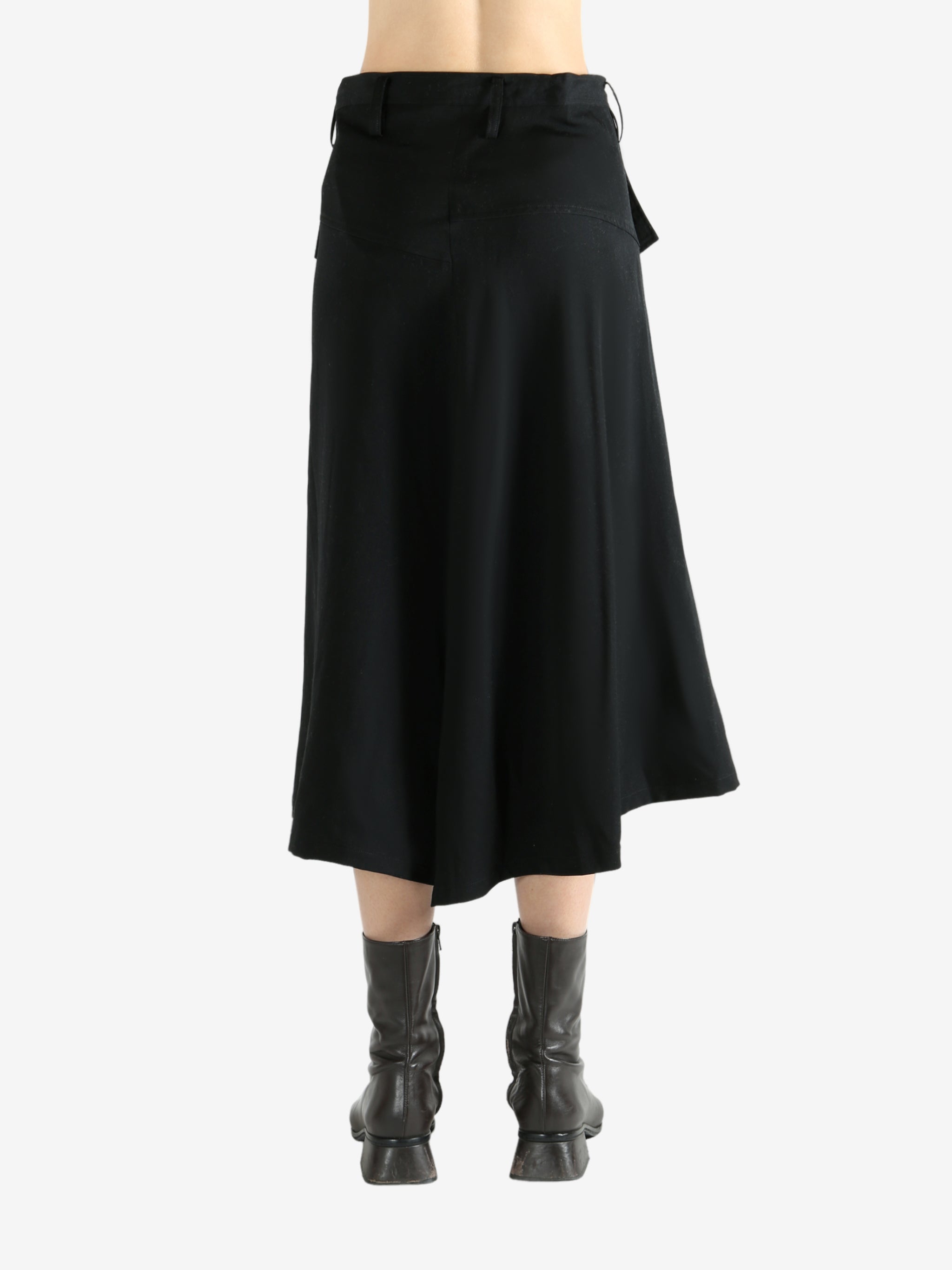 Black skirts worn by a person, showing the skirts fit