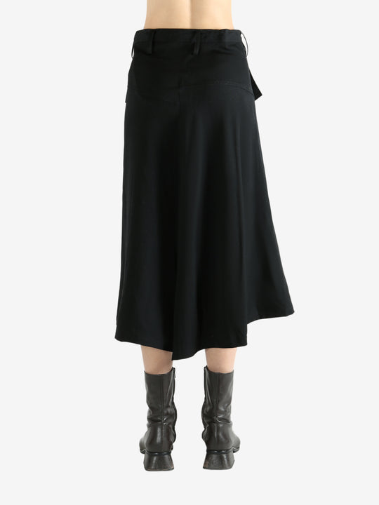 Black skirts worn by a person, showing the skirts fit