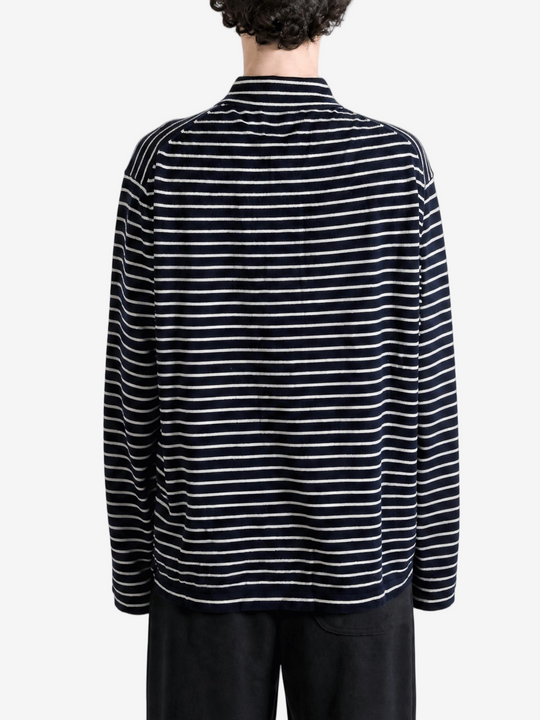 Navy shirt, full body view