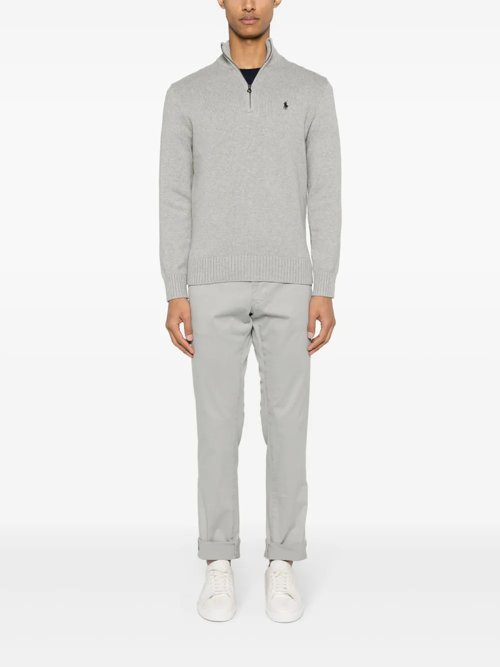 Grey knitwear, full body view