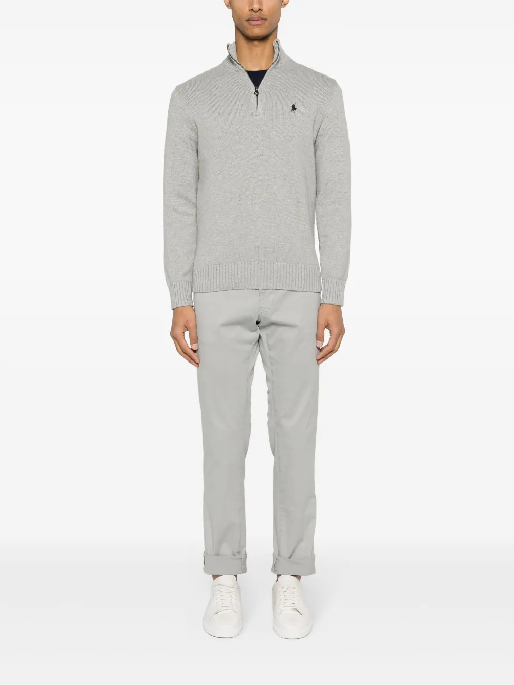 Grey knitwear, full body view