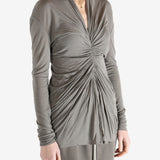 Grey t-shirt worn by a person, showing the t-shirt's fit