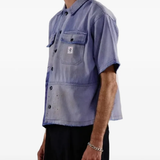Blue shirt worn by a person, showing the shirt fit
