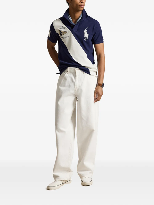 Blue shirt, full body view