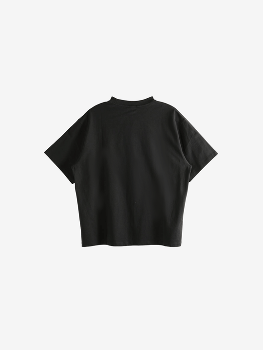 Black t-shirts, back view