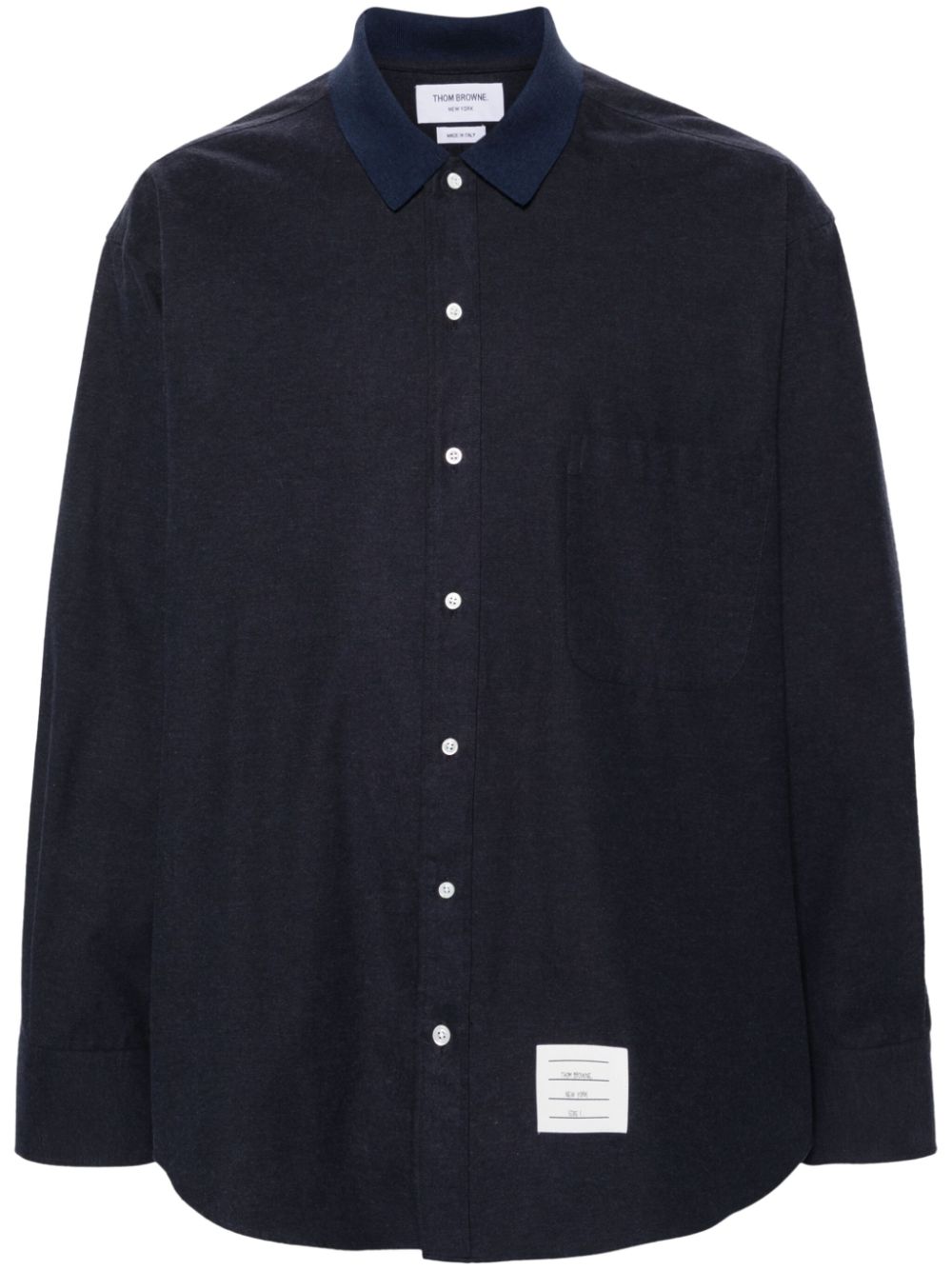 THOM BROWNE - Men Oversized Shirt With Knit Collar In Engineered Rwb Stripe Cotton Flannel