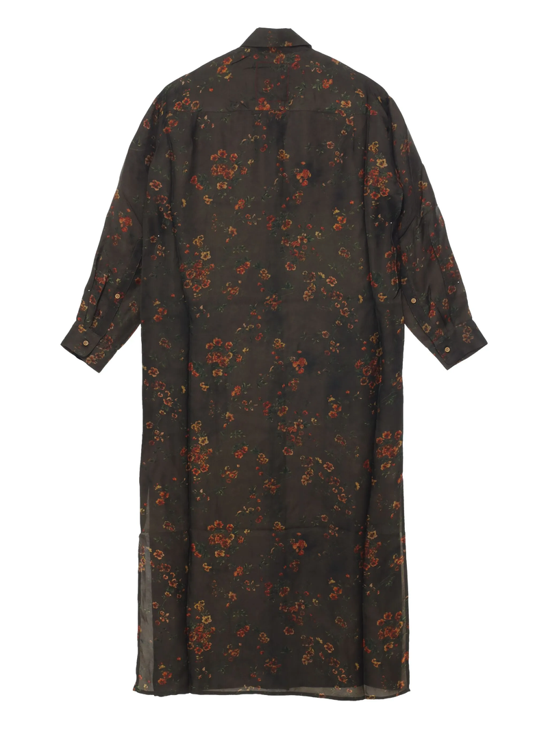 Brown dress, back view showing floral print