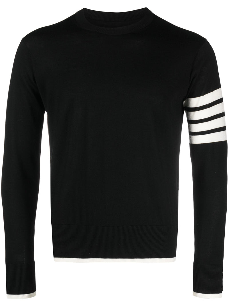 THOM BROWNE - Men Jersey Stitch Relaxed Fit Crew Neck Pullover In Fine Merino Wool W/4 Bar Stripes