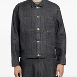 Navy jacket, full body view