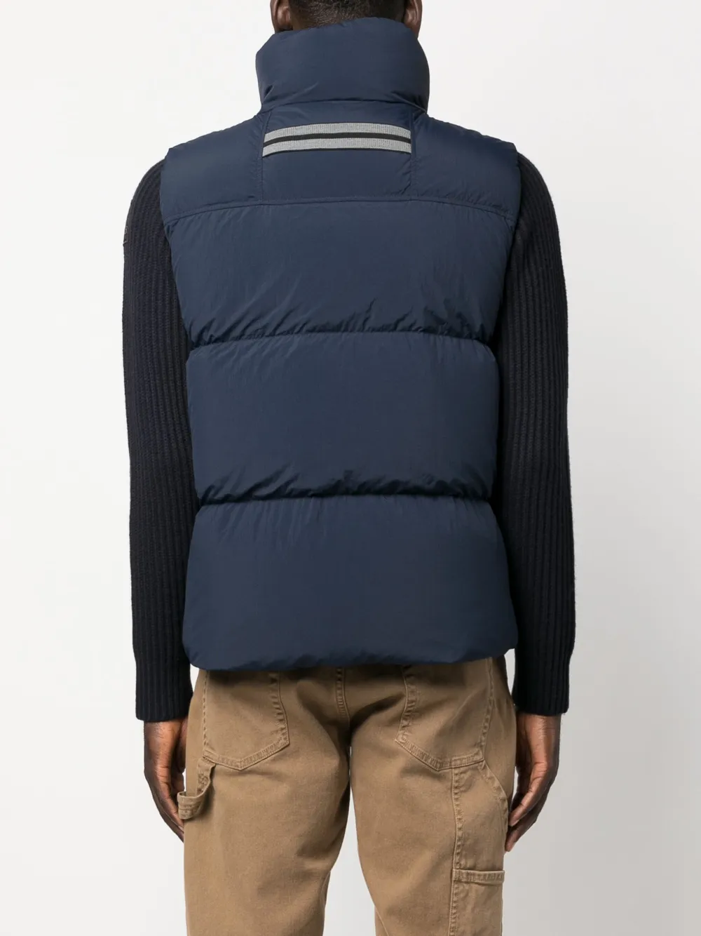 Navy jacket, full body view