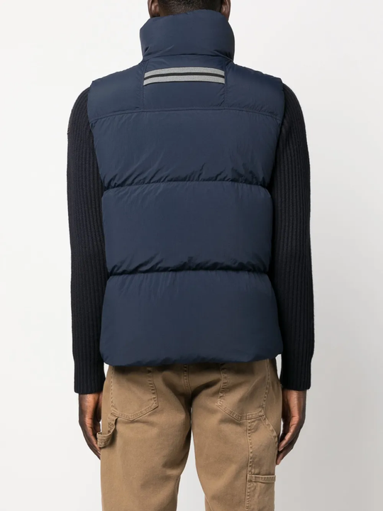 Navy jacket, full body view