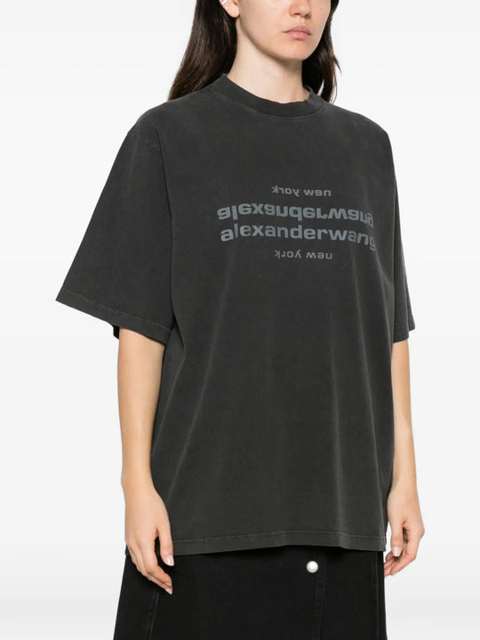 Black t-shirt, full body view