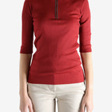 Red shirts worn by a person, showing the shirts fit