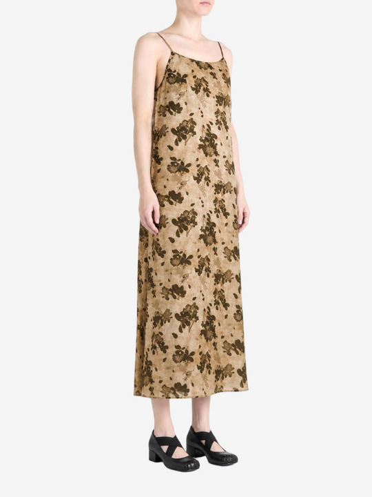 Tan dress, full body view
