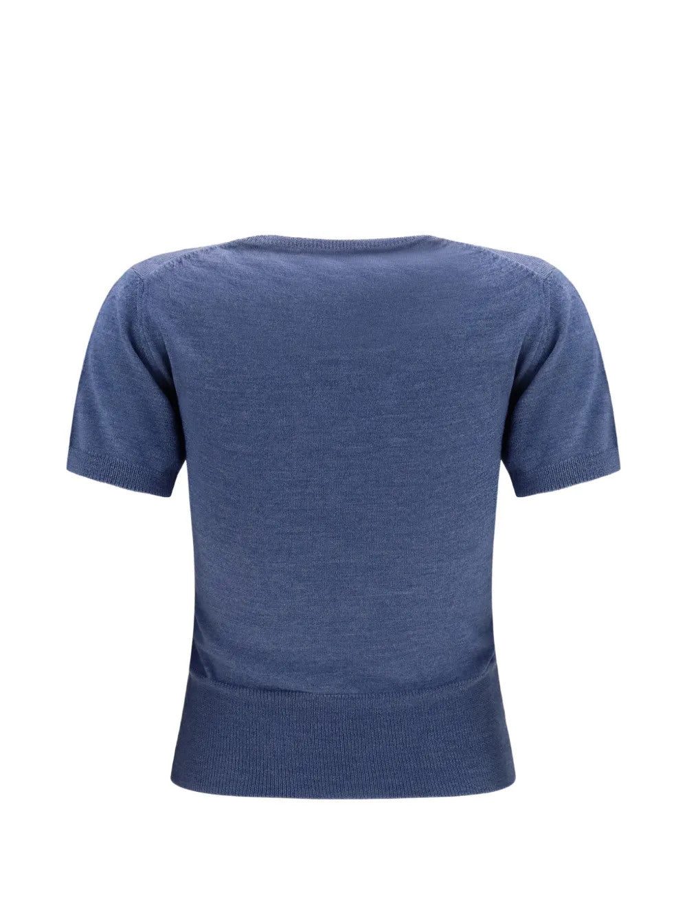 Blue top, back view