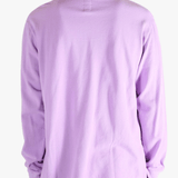 purple shirt worn by a person, showing the shirts fit