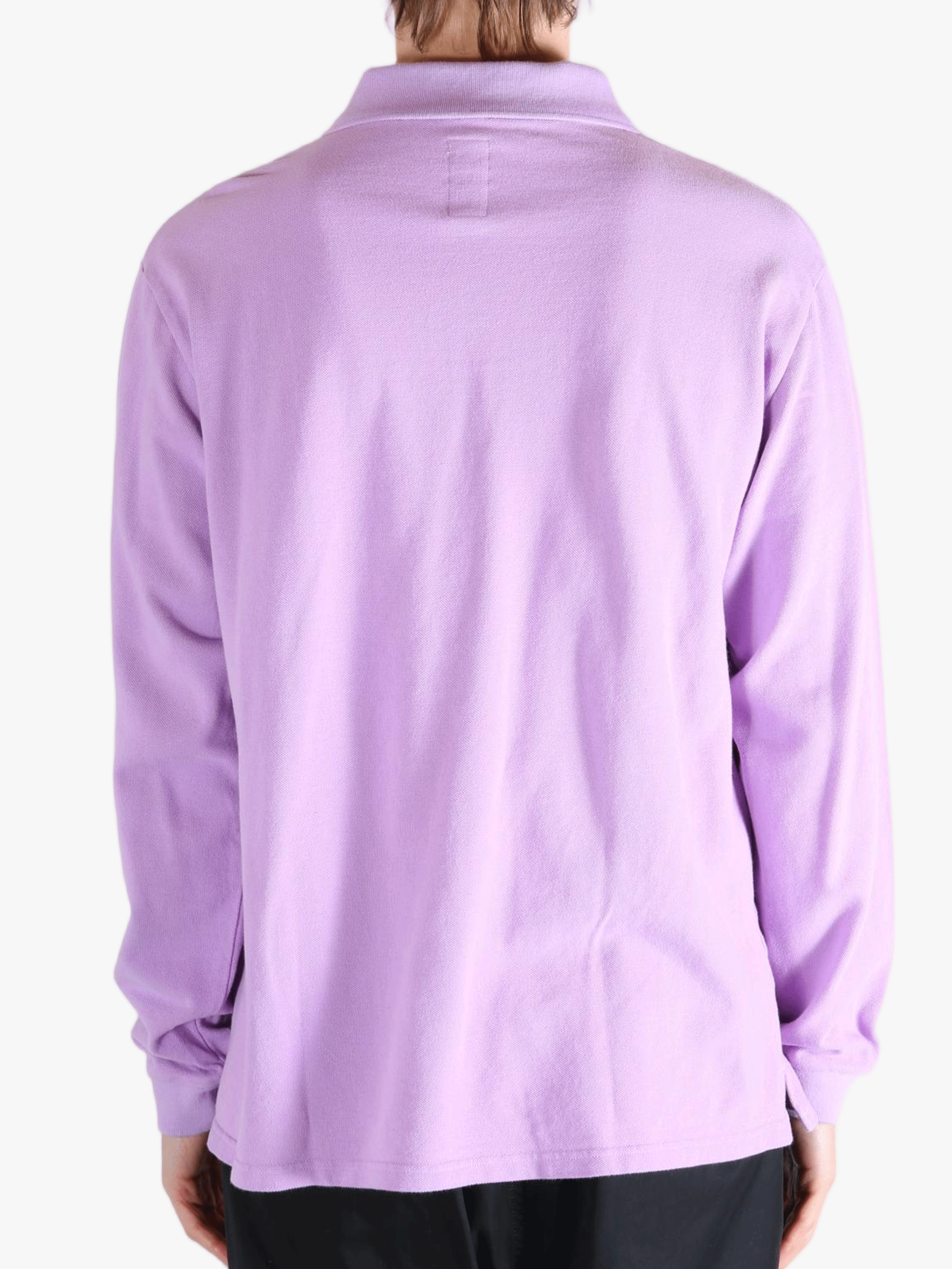 purple shirt worn by a person, showing the shirts fit