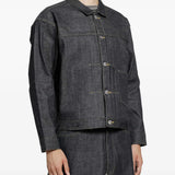 Navy jacket worn by a person, showing the jacket fit