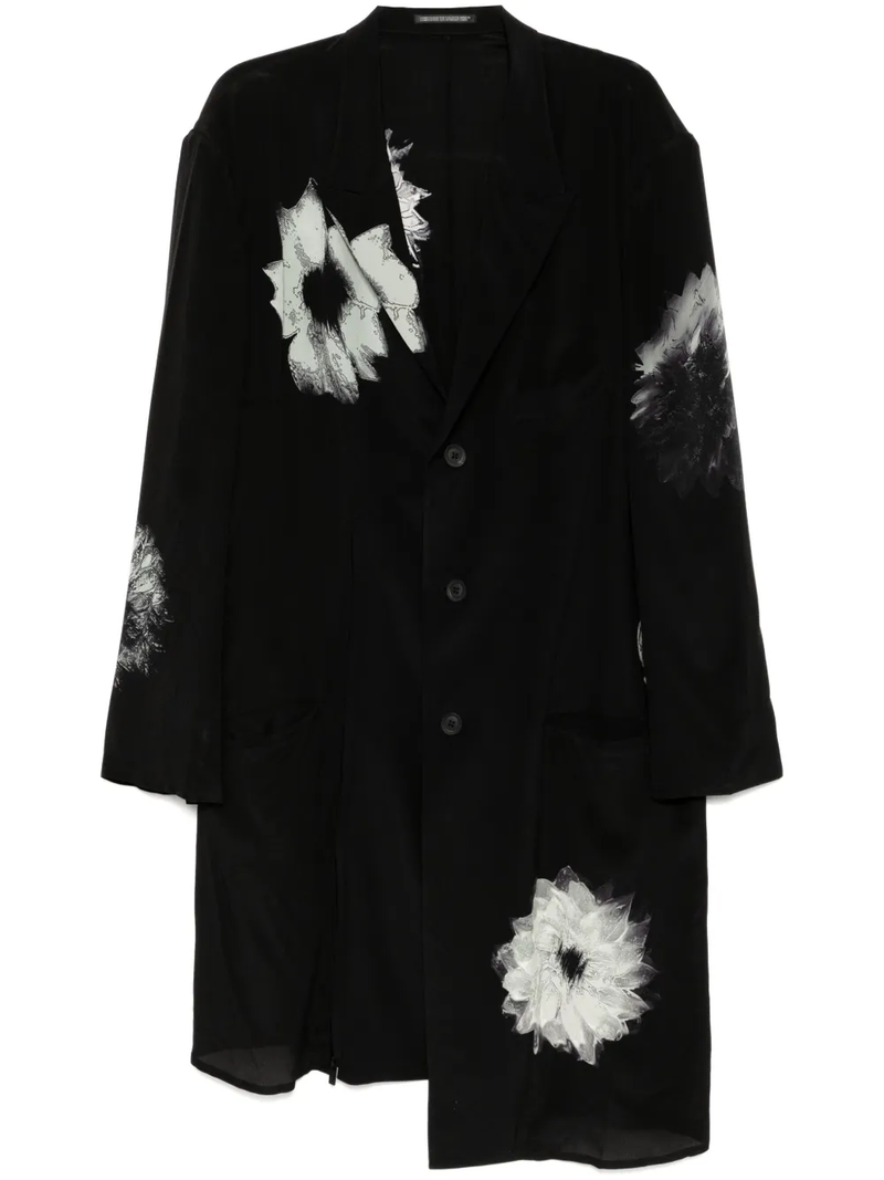 YOHJI YAMAMOTO POUR HOMME - Men White Flower Print Slit Jacket