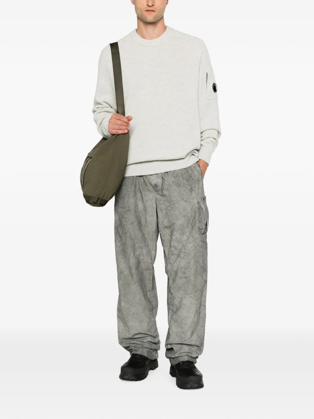 Grey pants, full body view