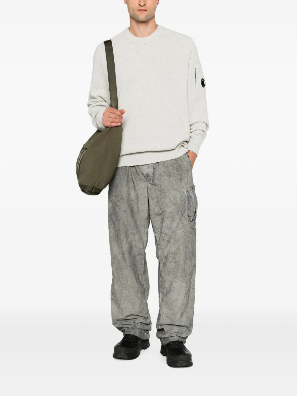 Grey pants, full body view