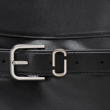 Close up of the black bag, showing texture of the leather fabric