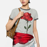 Grey t-shirt worn by a person, showing the t-shirt fit
