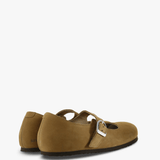 Tan shoes, back view