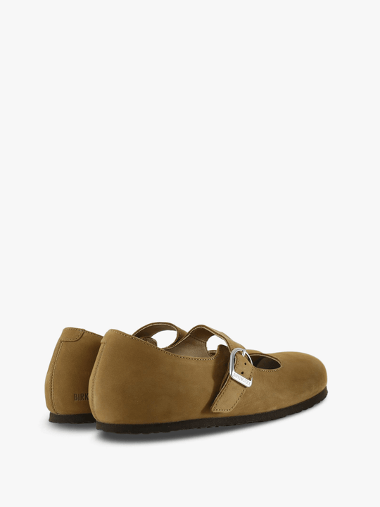 Tan shoes, back view