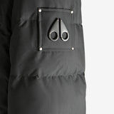 Close up of black coat, showing texture of the nylon fabric