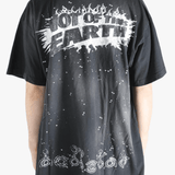 Black t-shirts worn by a person, showing the t-shirts fit