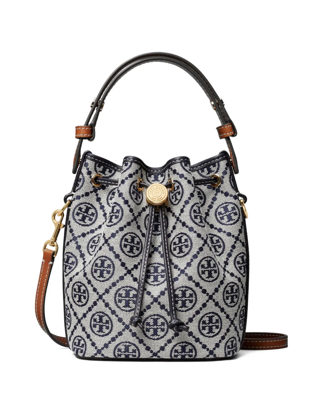 Navy bucket bag, front view