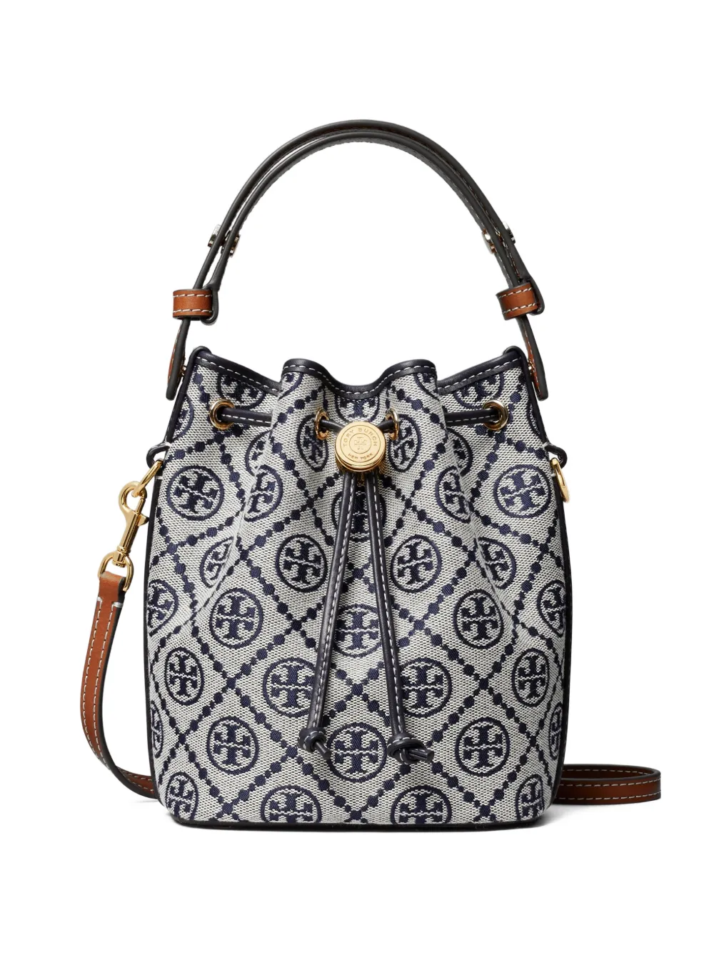 Navy bucket bag, front view