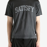 Black t-shirt worn by a person, showing the shirt's fit