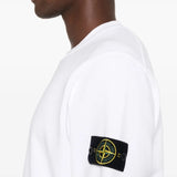 Close up of white sweatshirt, showing texture of the cotton fabric