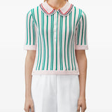 THOM BROWNE - Women Crochet Stitch Variegated Stripe RWB Stripe Polo Shirt