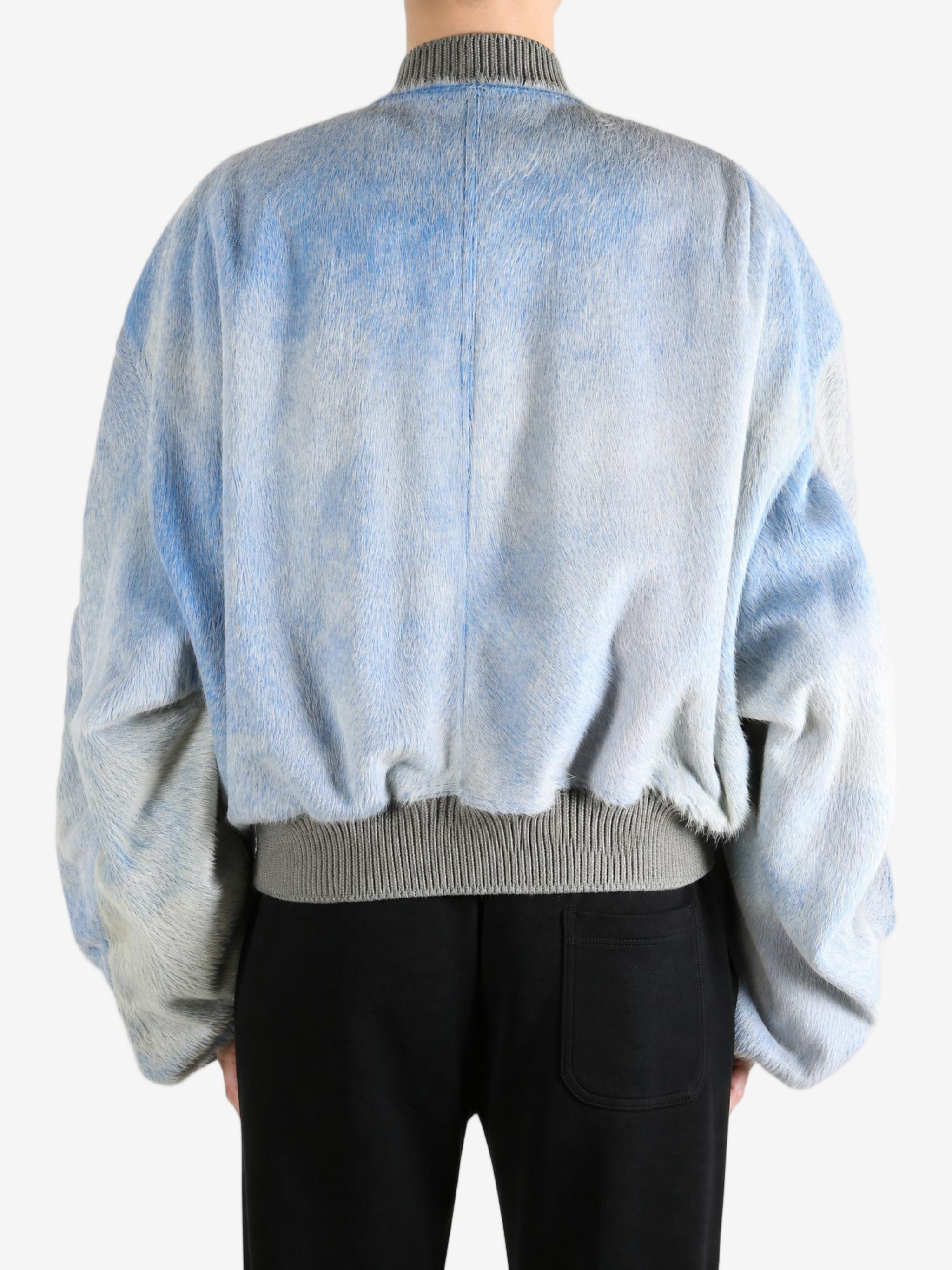 Blue jacket, full body view