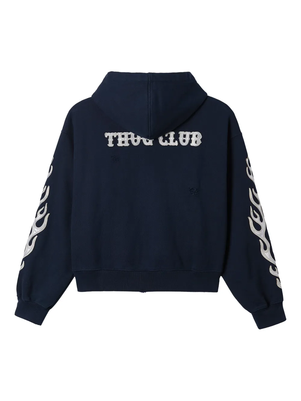 Blue sweats, back view