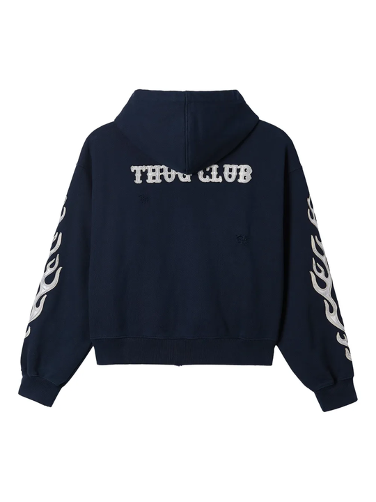THUG CLUB - Men Leather Flame Zip-Up Hooded – Atelier New York