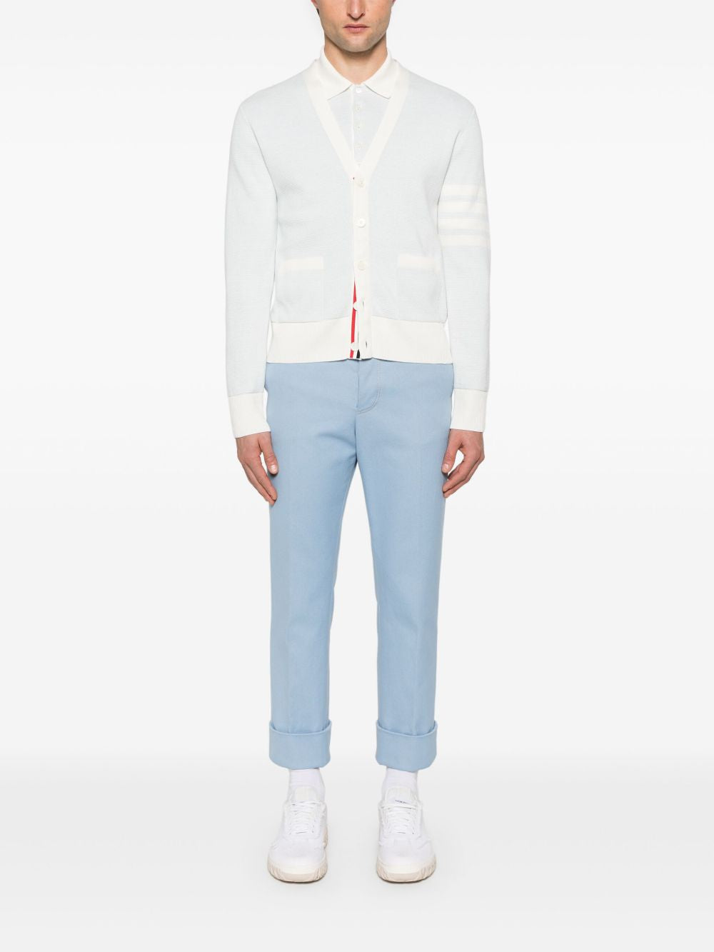 Blue knitwear, full body view