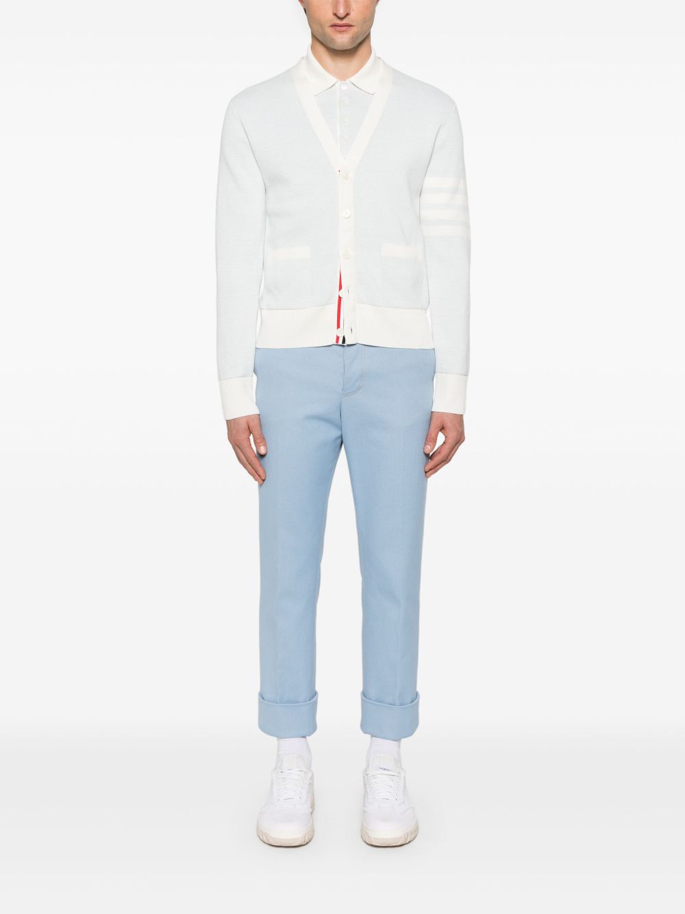 Blue knitwear, full body view