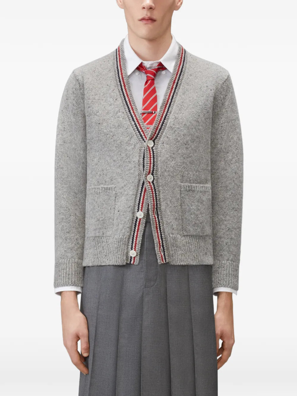 Grey knitwear, full body view