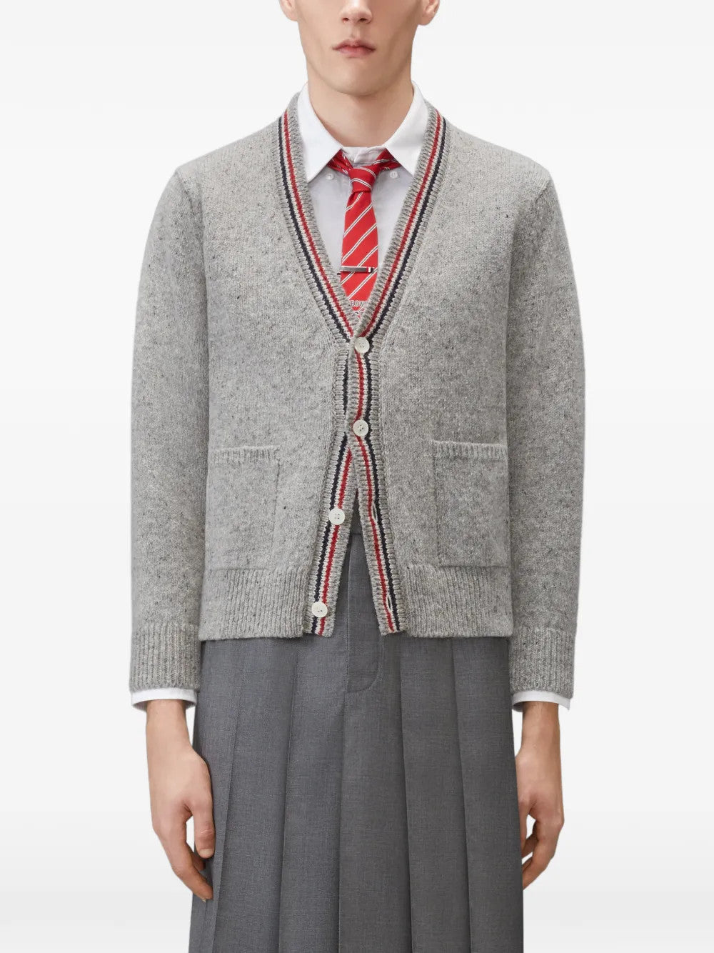 Grey knitwear, full body view