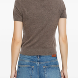 brown t-shirts worn by a person, showing the t-shirts fit