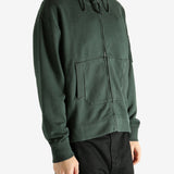 Green hoodie worn by a person, showing the hoodie's fit