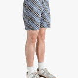 Blue shorts worn by a person, showing the shorts fit