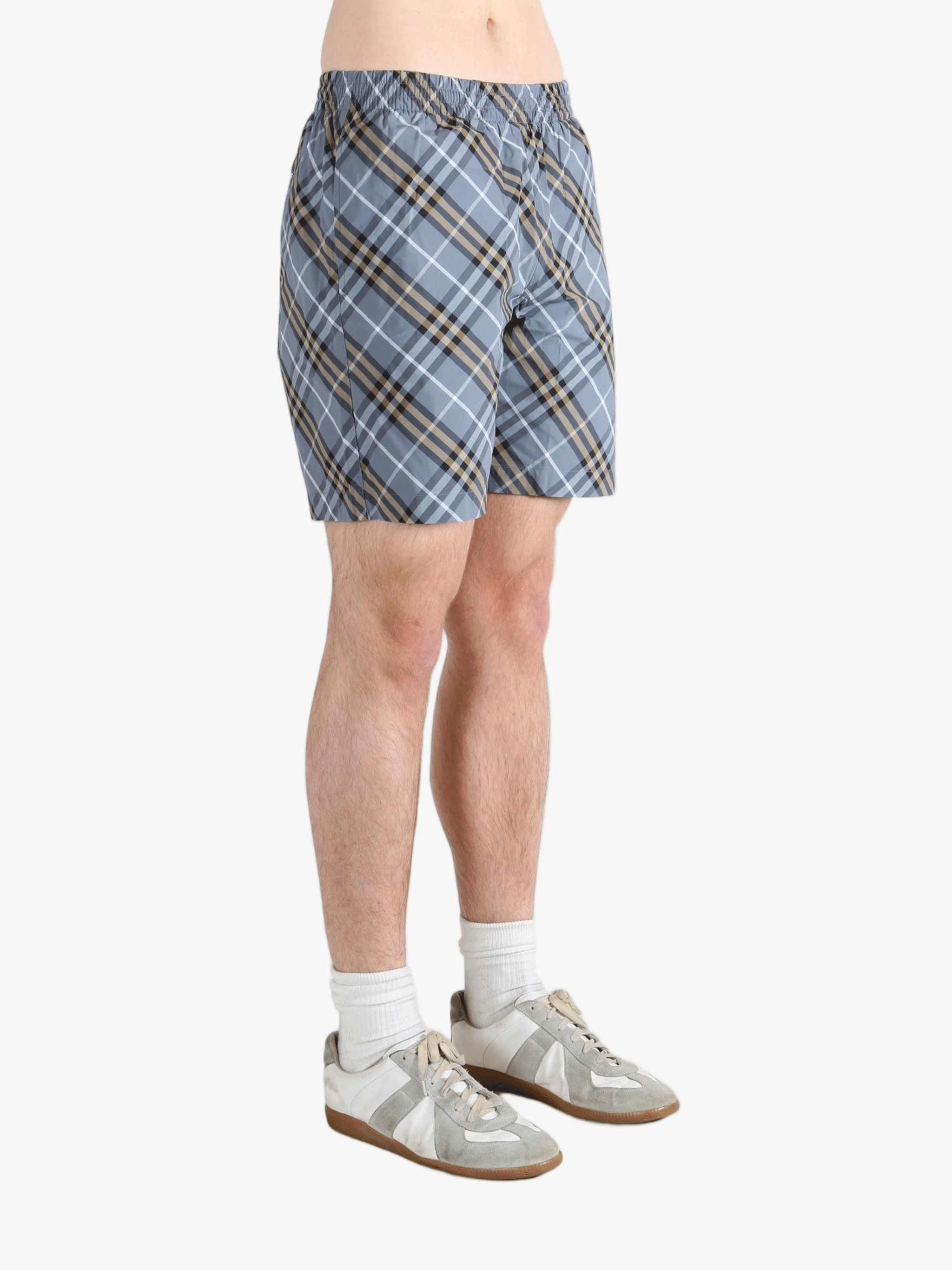 Blue shorts worn by a person, showing the shorts fit