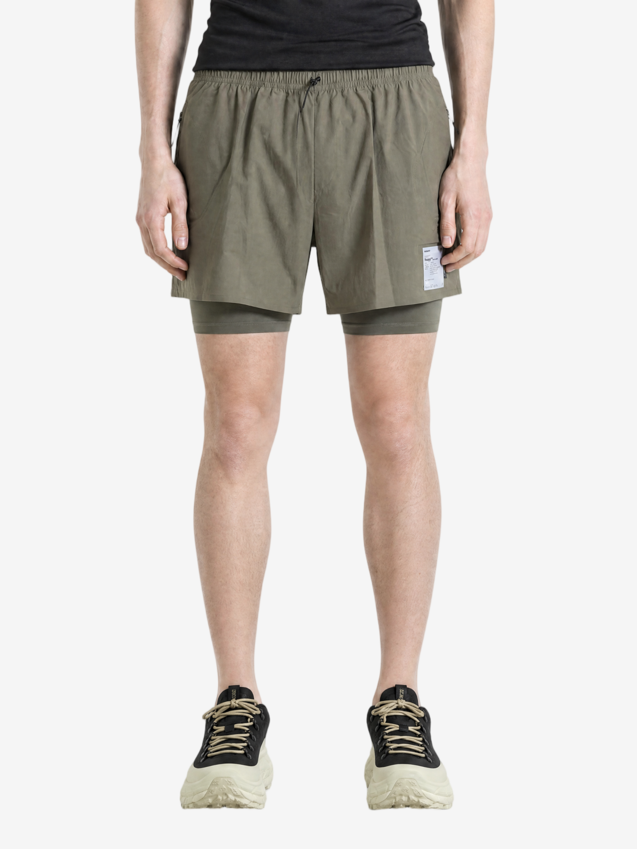 Green shorts, full body view