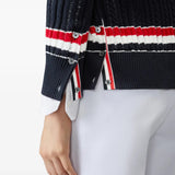THOM BROWNE - Women V Neck Elongated RWB Stripe Cardigan